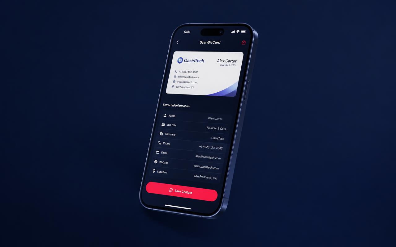LynkQ mobile app scanning a business card